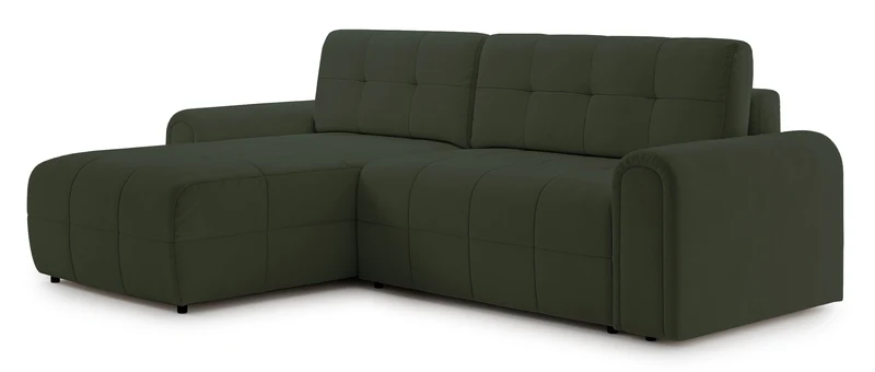Ecksofa mit Schlaffunktion Simolla, L-förmig, linksseitig, mit Stauraum, olivgrüner Chenillebezug
