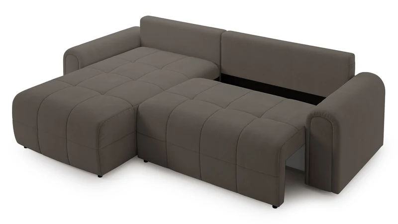 Ecksofa mit Schlaffunktion Simolla, L-förmig, linksseitig, mit Stauraum, grau-braunes Chenille