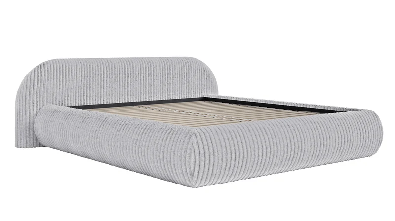 Gepolstertes Bett 140x200 cm Shels Low, grau, dicker Cordstoff