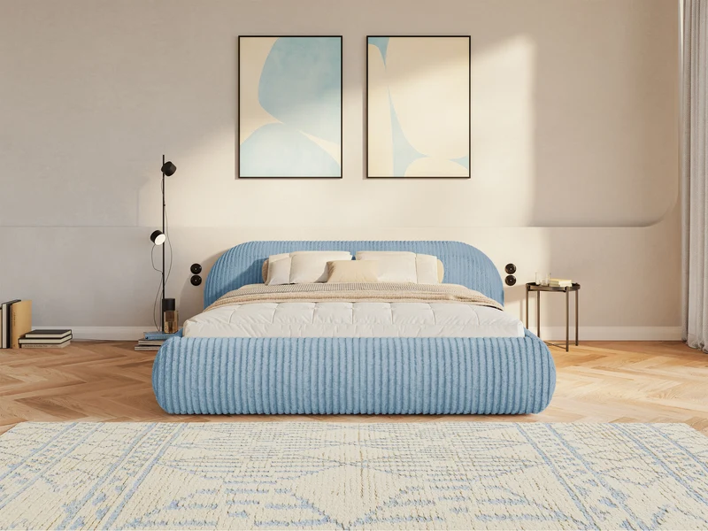 Gepolstertes Bett 140x200 cm Shels Low, blau, dicker Cordstoff