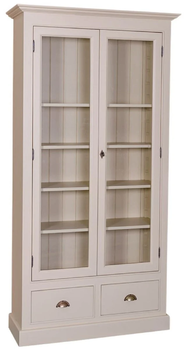 Casa Padrino Landhausstil Wohnzimmer Vitrinenschrank Grau 109 x 39 x H. 210 cm - Wohnzimmerschrank mit 2 Glastüren und 2 Schubladen