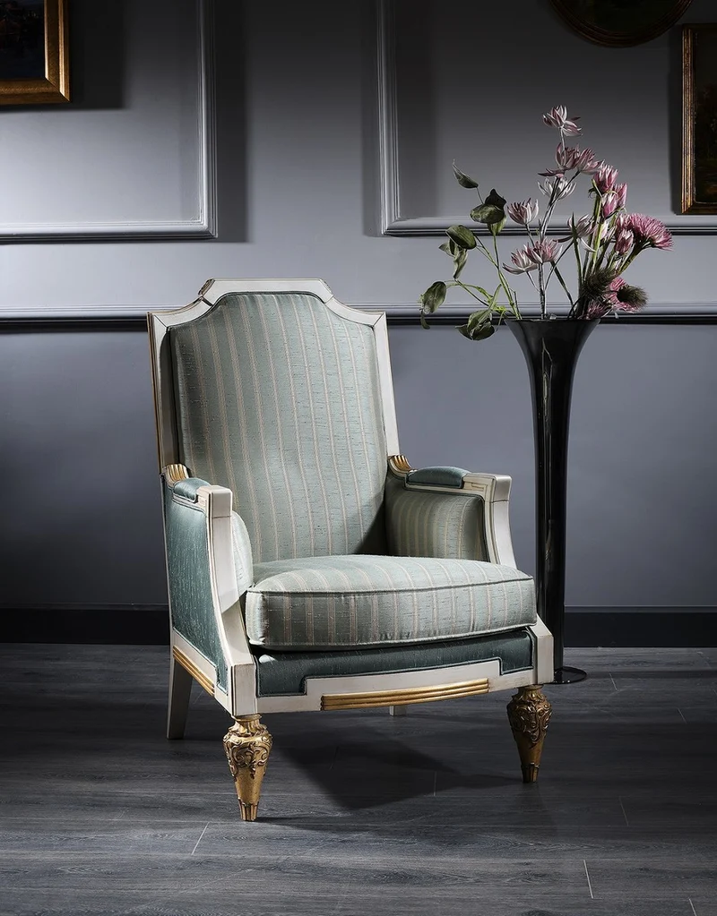 Casa Padrino Luxus Barock Sessel Türkis / Weiß / Gold 70 x 80 x H. 112 cm - Barock Wohnzimmermöbel