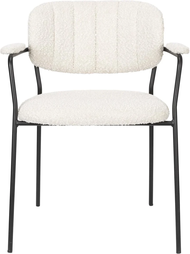 Stuhl Armlehnstuhl Polsterstuhl JOLIEN BLACK BOUCLÉ WHITE