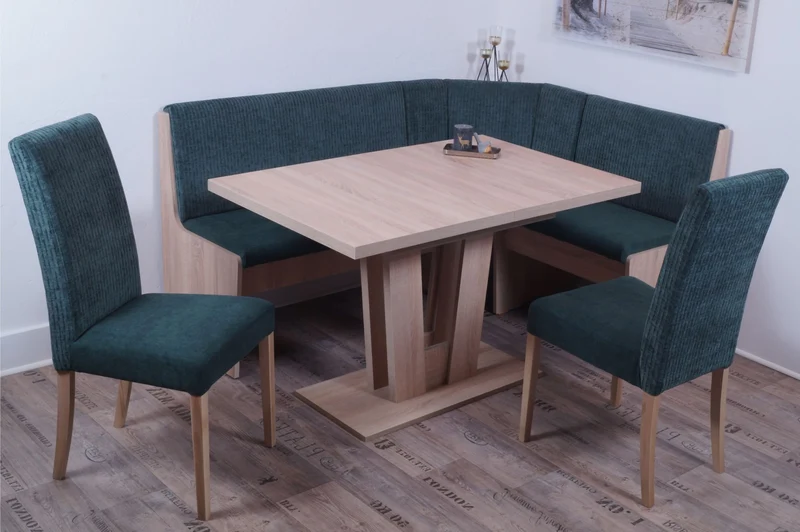 Eckbank Eckbankgruppe DUISBURG Säulentisch Sonoma Cordstoff Waldgrün