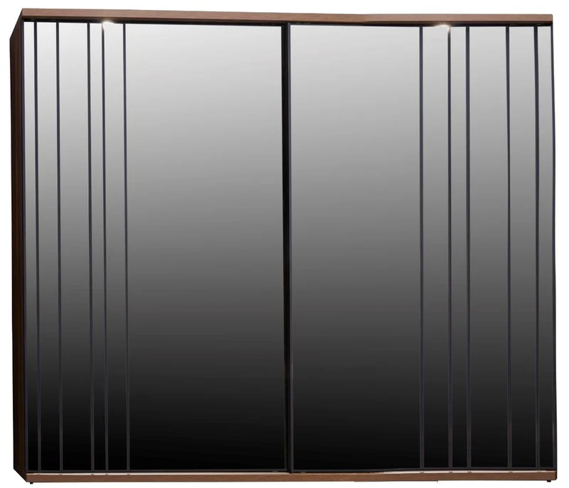 Casa Padrino Luxus Schlafzimmerschrank Braun 278 x 65 x H. 228 cm - Moderner Massivholz Kleiderschrank mit 2 verspiegelten Schiebetüren - Luxus Schlafzimmer Möbel