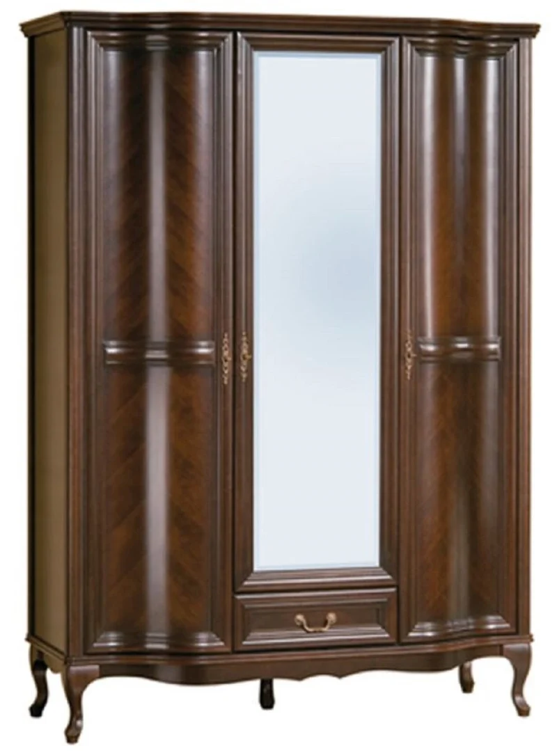 Casa Padrino Luxus Jugendstil Schlafzimmerschrank Dunkelbraun 147,8 x 63,5 x H. 206 cm - Massivholz Kleiderschrank mit 3 Türen und Schublade - Barock & Jugendstil Schlafzimmer Möbel