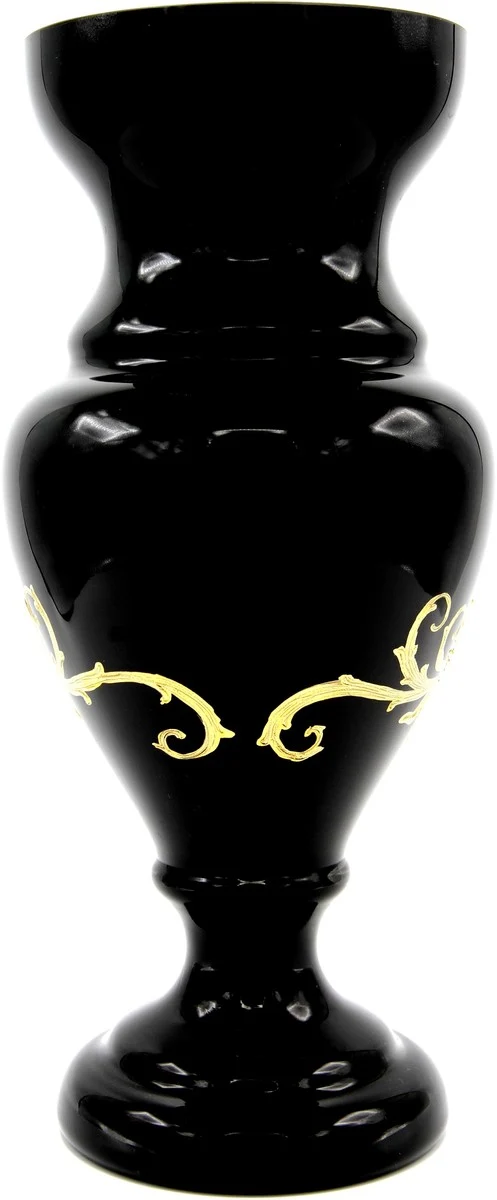Pompöös by Casa Padrino Luxus Pokal Vase mit 24 Karat Vergoldung Schwarz / Gold Ø 14 x H. 30,5 cm - Pompööse Blumenvase designed by Harald Glööckler
