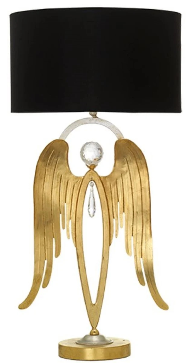 Casa Padrino Luxus Tischleuchte Engel Gold / Silber / Schwarz Ø 28 x H. 56,5 cm - Moderne Schreibtischleuchte mit edlem Swarovski Kristallglas - Luxus Qualität - Made in Italy