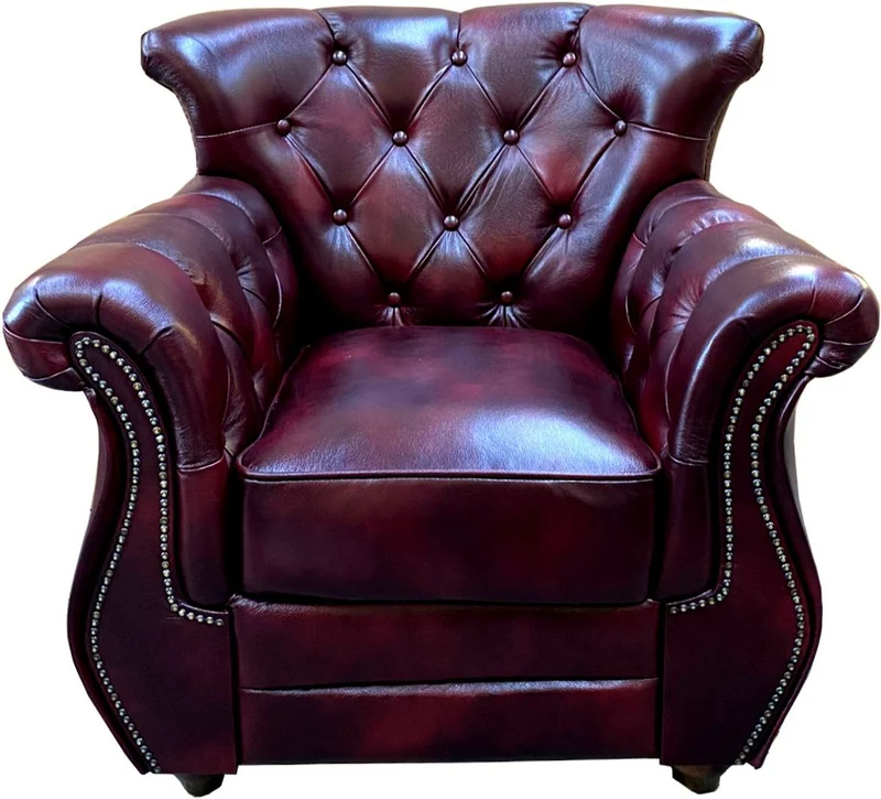 Casa Padrino Luxus Chesterfield Echtleder Wohnzimmer Set Bordeauxrot / Braun / Silber - 2 Leder Sofas & 2 Leder Sessel - Wohnzimmer Möbel - Chesterfield Möbel