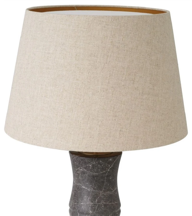 Casa Padrino Luxus Tischleuchte Grau / Antik Messing / Beige Ø 38 x H. 88 cm - Moderne Marmor Schreibtschleuchte in Bambus Optik - Luxus Kollektion