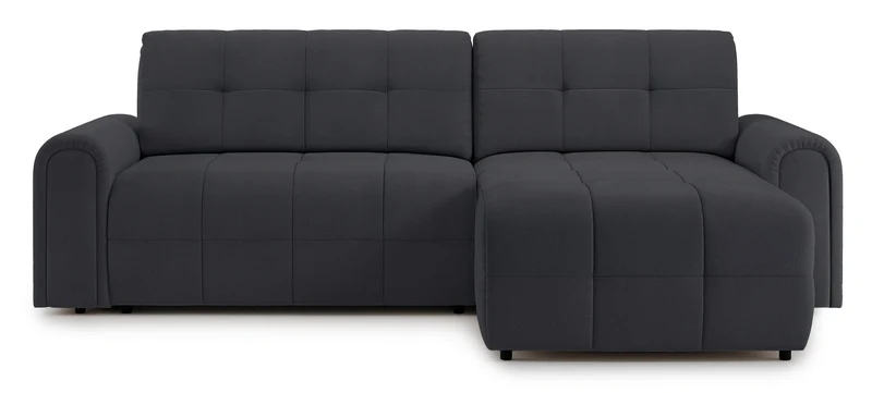 Ecksofa mit Schlafunktion Simolla, L-förmig, rechtsseitig, mit Stauraum, dunkelgrauer Chenille-Bezug