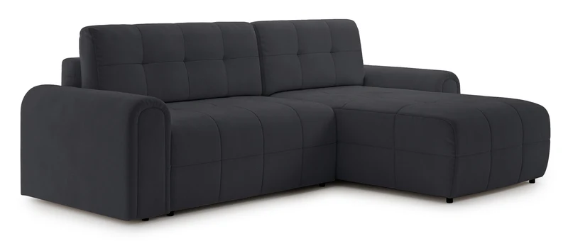 Ecksofa mit Schlafunktion Simolla, L-förmig, rechtsseitig, mit Stauraum, dunkelgrauer Chenille-Bezug