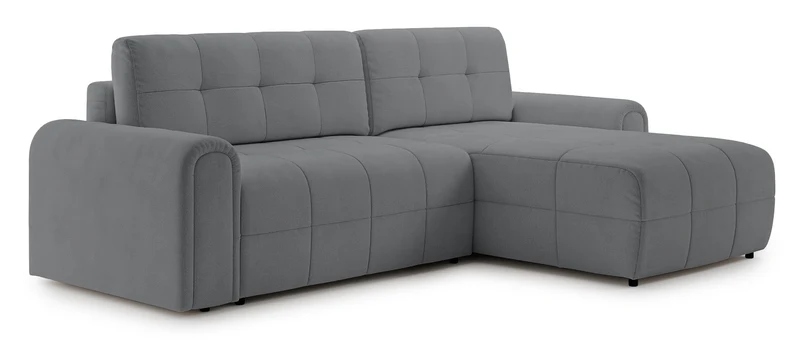 Ecksofa mit Schlaffunktion Simolla, L-förmig, rechtsseitig mit Stauraum, grauer Chenille-Bezug