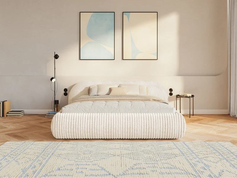 Polsterbett 180x200 cm Shels Low, cremefarben, dicker Cordstoff