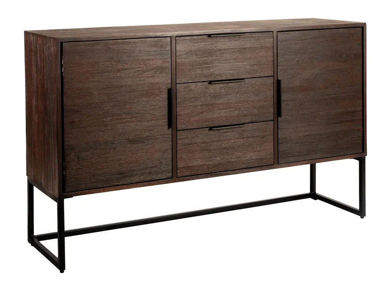 Sideboard Webster High aus recyceltem Teakholz mit Schiebetüren, Braun