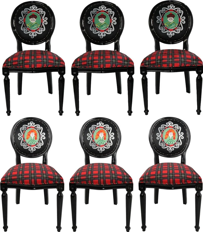 Casa Padrino Luxus Barock Esszimmer Set Schottland Mann und Frau Mehrfarbig / Schwarz 48 x 50 x H. 98 cm - 6 handgefertigte Esszimmerstühle - Barock Esszimmermöbel