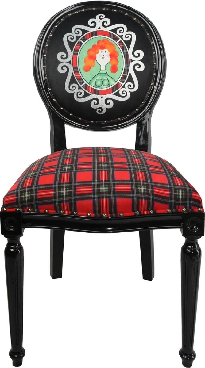 Casa Padrino Luxus Barock Esszimmer Set Schottland Mann und Frau Mehrfarbig / Schwarz 48 x 50 x H. 98 cm - 6 handgefertigte Esszimmerstühle - Barock Esszimmermöbel