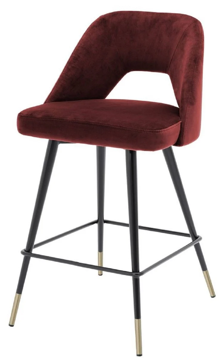 Casa Padrino Luxus Barstuhl Bordeauxrot / Schwarz / Messing 50 x 50 x H. 90 cm - Barhocker mit Rückenlehne