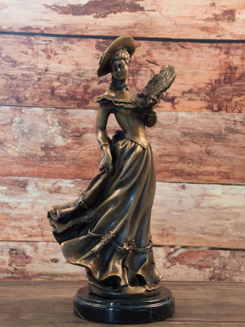 Casa Padrino Jugendstil Bronze Skulptur Dame Bronzefarben / Schwarz 17 x 12 x H. 33 cm - Bronze Skulptur mit Marmorsockel - Barock & Jugendstil Deko Accessoires