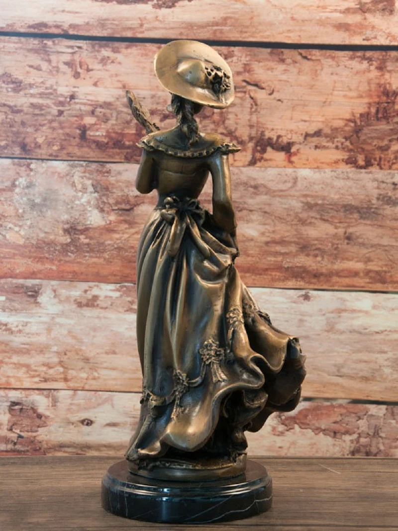 Casa Padrino Jugendstil Bronze Skulptur Dame Bronzefarben / Schwarz 17 x 12 x H. 33 cm - Bronze Skulptur mit Marmorsockel - Barock & Jugendstil Deko Accessoires