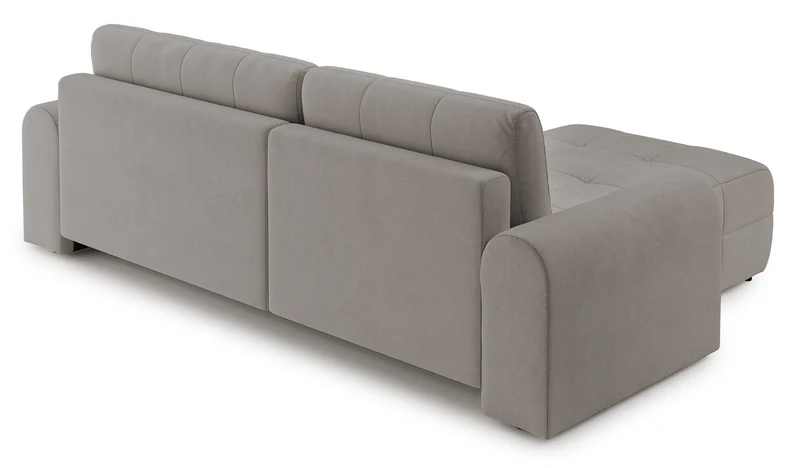 Ecksofa mit Schlaffunktion Simolla, L-förmig, linksseitig, mit Stauraum, grau-beiger Chenille-Stoff