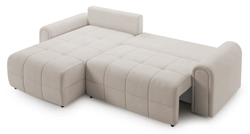 Simolla Ecksofa mit Schlaffunktion, L-Form, linksseitig, mit Stauraum, cremefarbenes Chenille