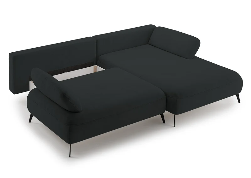 Ecksofa mit Schlaffunktion Avolla, L-förmig, rechtsseitig, mit Stauraum, graphitfarben, hydrophobes Chenille