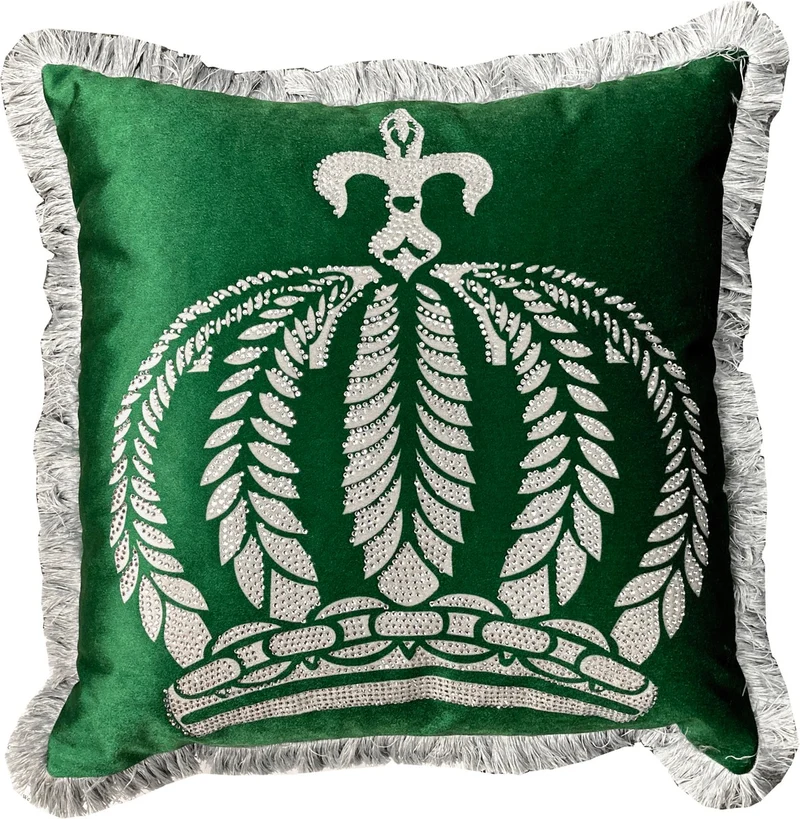 Harald Glööckler Pompöös Kissen by Casa Padrino Grün / Silber Krone mit Strass Steinen - Luxus Deko Zierkissen