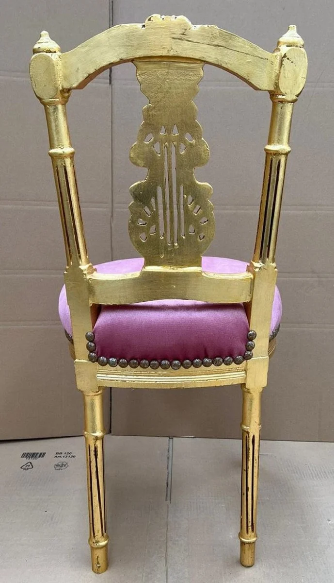 Casa Padrino Barock Damen Stuhl Rosa / Gold - Handgefertigter Antik Stil Schminktisch Stuhl - Schlafzimmer Möbel im Barockstil - Barock Möbel