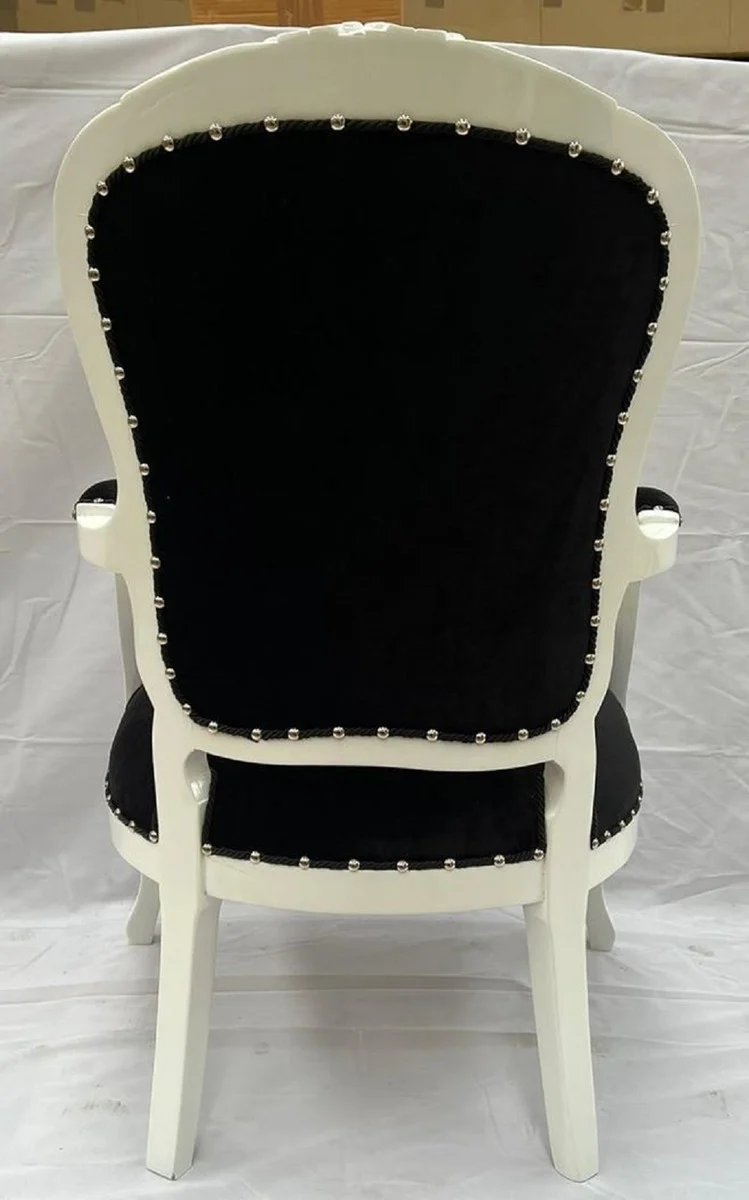 Casa Padrino Luxus Barock Salon Stuhl Schwarz / Mehrfarbig / Weiß Elvis - Handgefertigter Barockstil Stuhl - Luxus Möbel im Barockstil - Barock Möbel - Edel & Prunkvoll