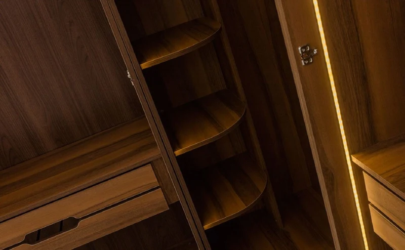Casa Padrino Luxus Eck Kleiderschrank Braun / Schwarz 345 x 195 x H. 220 cm - Massivholz Schlafzimmerschrank mit 8 Glastüren und LED Beleuchtung - Schlafzimmer Möbel - Hotel Möbel - Luxus Möbel