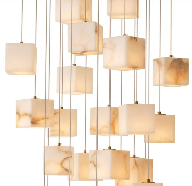 Casa Padrino Luxus LED Kronleuchter Antik Messing / Alabaster 60 x 60 x H. 180 cm - Wohnzimmer Kronleuchter mit Alabaster Lampenschirmen - Luxus Qualität
