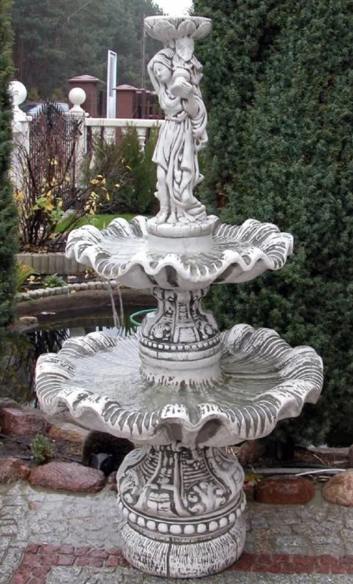 Casa Padrino Jugendstil Springbrunnen Grau Ø 92 x H. 161 cm - Prunkvoller Gartenbrunnen - Gartendeko Brunnen - Barock & Jugendstil Garten Deko Accessoires