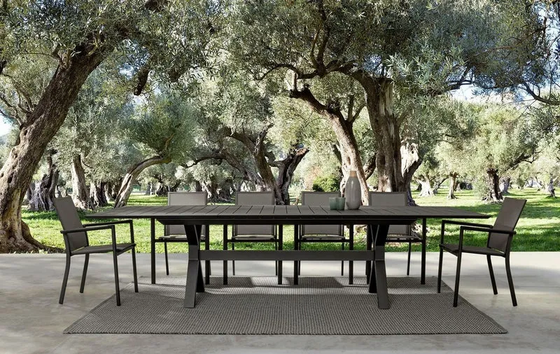 Casa Padrino Luxus Gartentisch Anthrazit 180-240 x 100 x H. 76 cm - Ausziehbarer Esstisch aus pulverbeschichtetem Aluminium - Luxus Garten & Terrassen Tisch - Luxus Garten & Terrassen Möbel