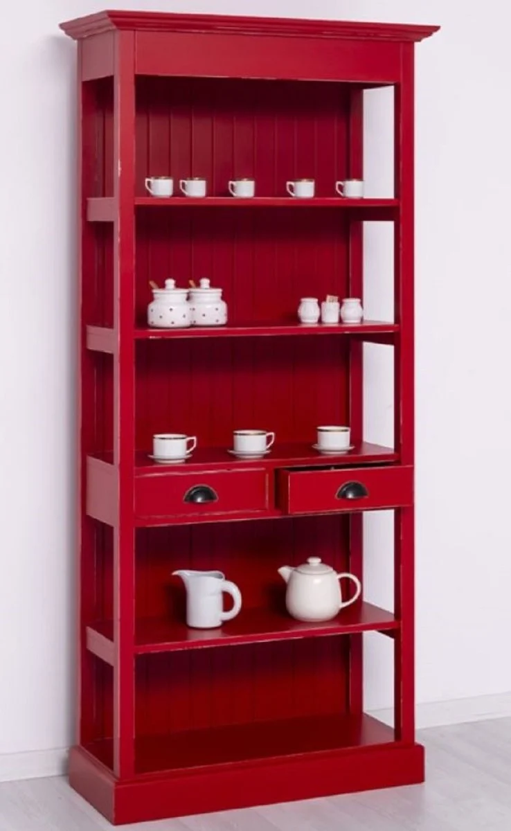 Casa Padrino Landhausstil Shabby Chic Schrank Antik Rot 91 x 39 x H. 197 cm - Landhausstil Esszimmer Schrank - Massivholz Möbel - Landhausstil Shabby Chic Möbel