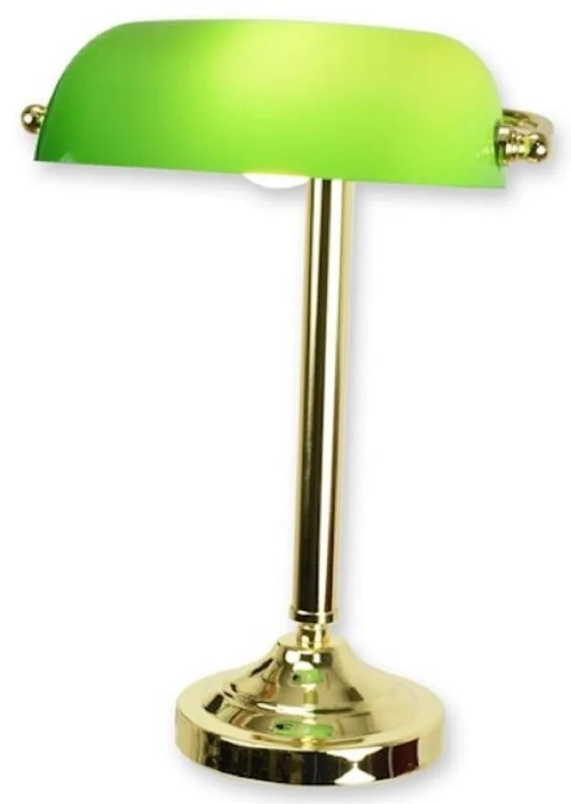 Casa Padrino Banker Schreibtischleuchte Gold / Grün 27 x 23 x H. 40,5 cm - Messing Tischleuchte mit Glas Lampenschirm - Banker Lampe
