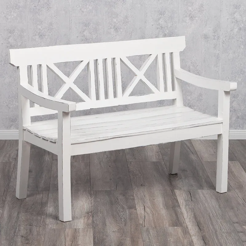 Sitzbank DRAHMA Antik-Weiß ca. L120cm Mahagoni