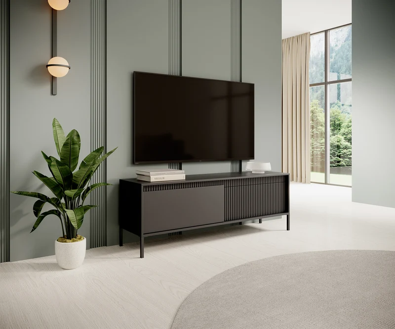 Falsetto TV-Schrank, zweiflügelig mit gerillter Front, 154 cm, schwarz