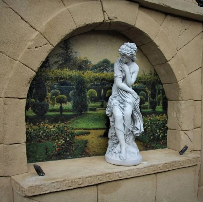 Casa Padrino Jugendstil Garten Deko Skulptur Frau Grau H. 131 cm - Elegante Garten Deko Stein Figur - Barock & Jugendstil Garten Deko Accessoires