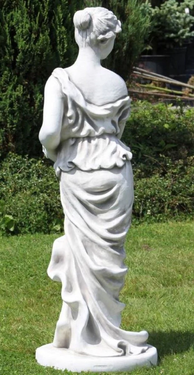 Casa Padrino Jugendstil Garten Deko Skulptur Frau mit Muschel Grau 44 x 44 x H. 138 cm - Elegante Garten Deko Stein Figur - Barock & Jugendstil Garten Deko Accessoires