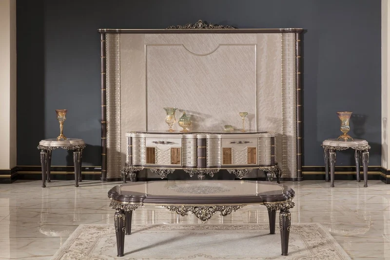 Casa Padrino Luxus Barock TV Schrank Grau / Braun / Gold - Handgefertigtes Massivholz Sideboard - Barock Wohnzimmer Möbel - Edel & Prunkvoll