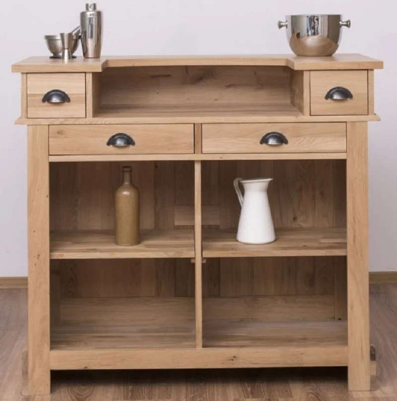 Casa Padrino Landhausstil Bar Theke Naturfarben 120 x 51 x H. 107 cm - Massivholz Thekentisch - Bartisch - Massivholz Bar Möbel im Landhausstil