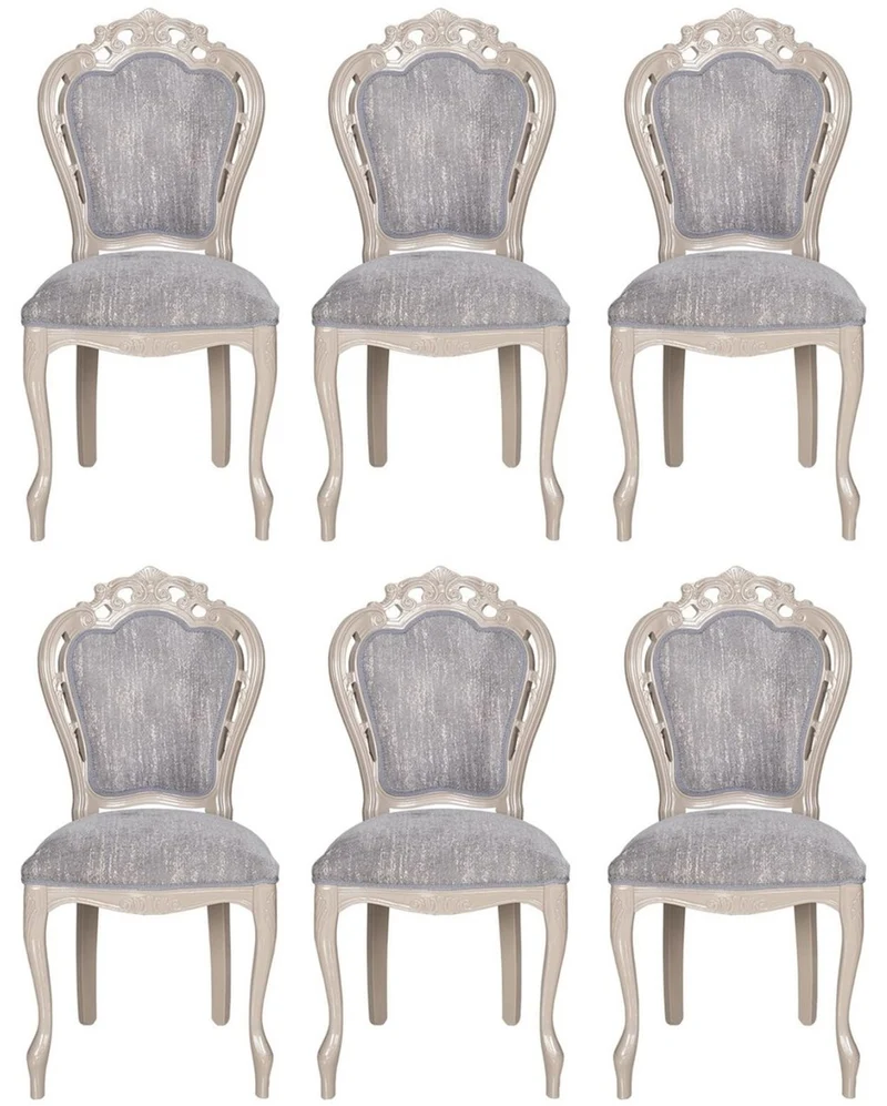 Casa Padrino Luxus Barock Esszimmer Stuhl 6er Set Grau / Hochglanz Beige 49,5 x 57 x H. 102,5 cm - Barockstil Küchen Stühle - Prunkvolle Luxus Esszimmer Möbel im Barockstil - Edel & Prunkvoll