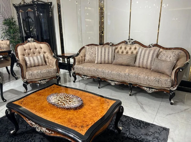 Casa Padrino Luxus Barock Couchtisch Braun / Schwarz / Silber - Handgefertigter Massivholz Wohnzimmertisch im Barockstil - Luxus Wohnzimmer Möbel im Barockstil - Barock Möbel - Edel & Prunkvoll
