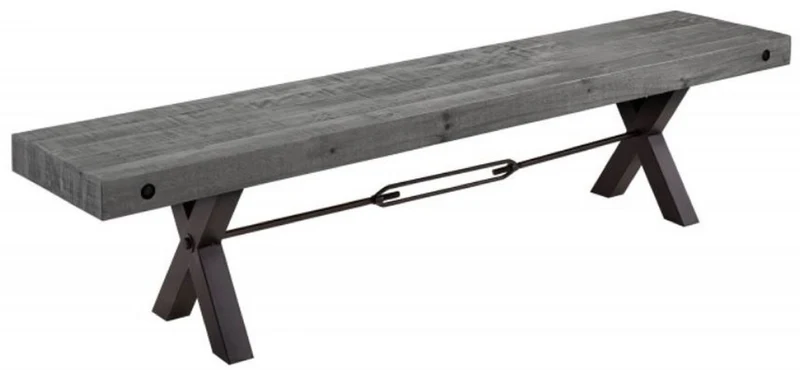 Casa Padrino Industrial Design Sitzbank Grau / Schwarz 200 x 40 x H. 45 cm - Massivholz Bank mit pulverbeschichteten Metall Gestell - Industrial Design Möbel