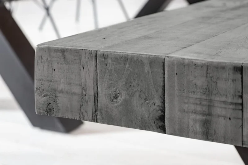 Casa Padrino Industrial Design Sitzbank Grau / Schwarz 200 x 40 x H. 45 cm - Massivholz Bank mit pulverbeschichteten Metall Gestell - Industrial Design Möbel