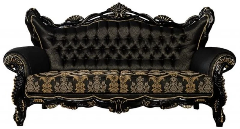 Casa Padrino Luxus Barock Sofa Schwarz / Gold - Prunkvolles Wohnzimmer Sofa mit elegantem Muster - Barock Wohnzimmer Möbel