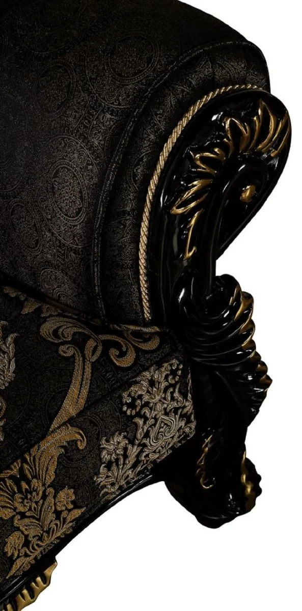 Casa Padrino Luxus Barock Sofa Schwarz / Gold - Prunkvolles Wohnzimmer Sofa mit elegantem Muster - Barock Wohnzimmer Möbel