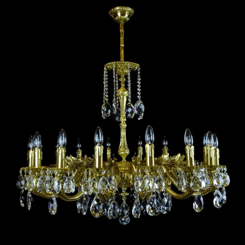 Casa Padrino Luxus Barock Kristall Kronleuchter Gold Ø 96 x H. 80 cm - Prunkvolle Messing Kronleuchter mit böhmischem Kristallglas - Barock Möbel - Edel & Prunkvoll