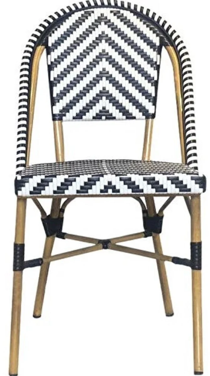 Casa Padrino Luxus Esszimmer Stuhl 4er Set Weiß / Schwarz / Beige 49 x 46 x H. 91 cm - Luxus Rattan Garten Stühle - Esszimmer Möbel - Garten Möbel - Rattan Möbel - Luxus Möbel